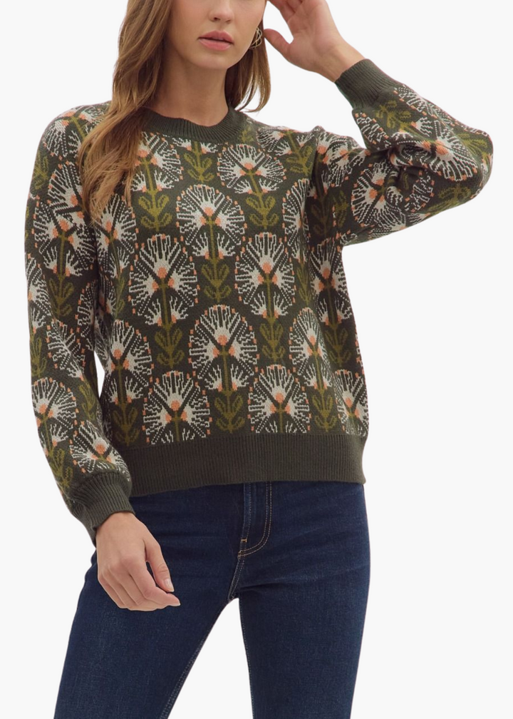Acadia Floral Sweater in Olive