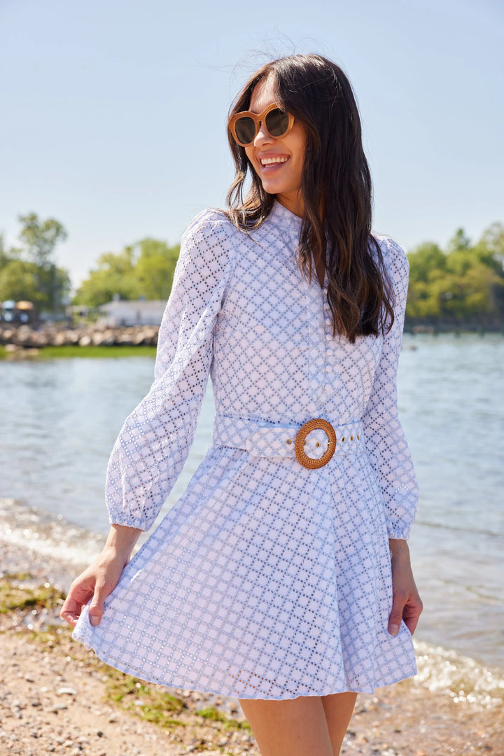 Belted Tunic Flare Dress in Lacecap