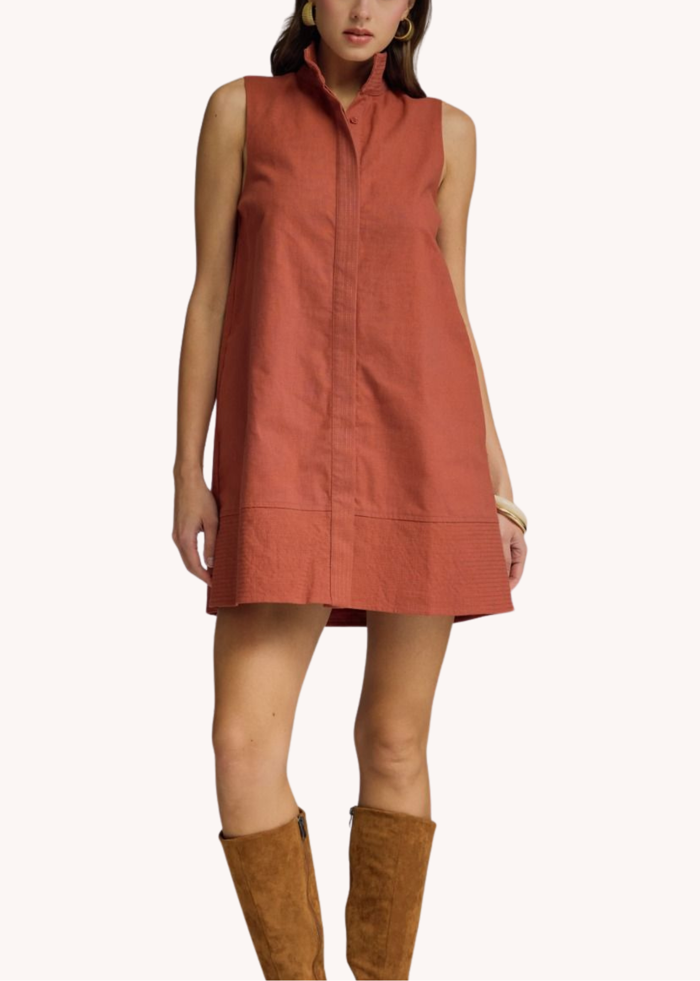 Keeley Cotton Linen Mini Dress in Rust