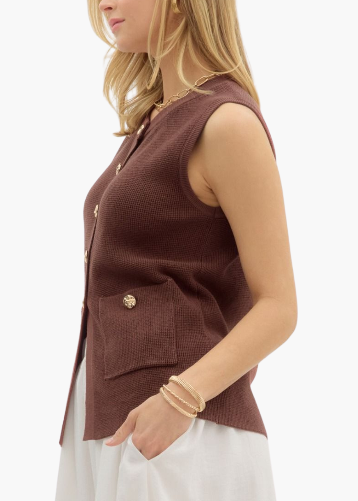 Tiegan Sleeveless Vest in Brown