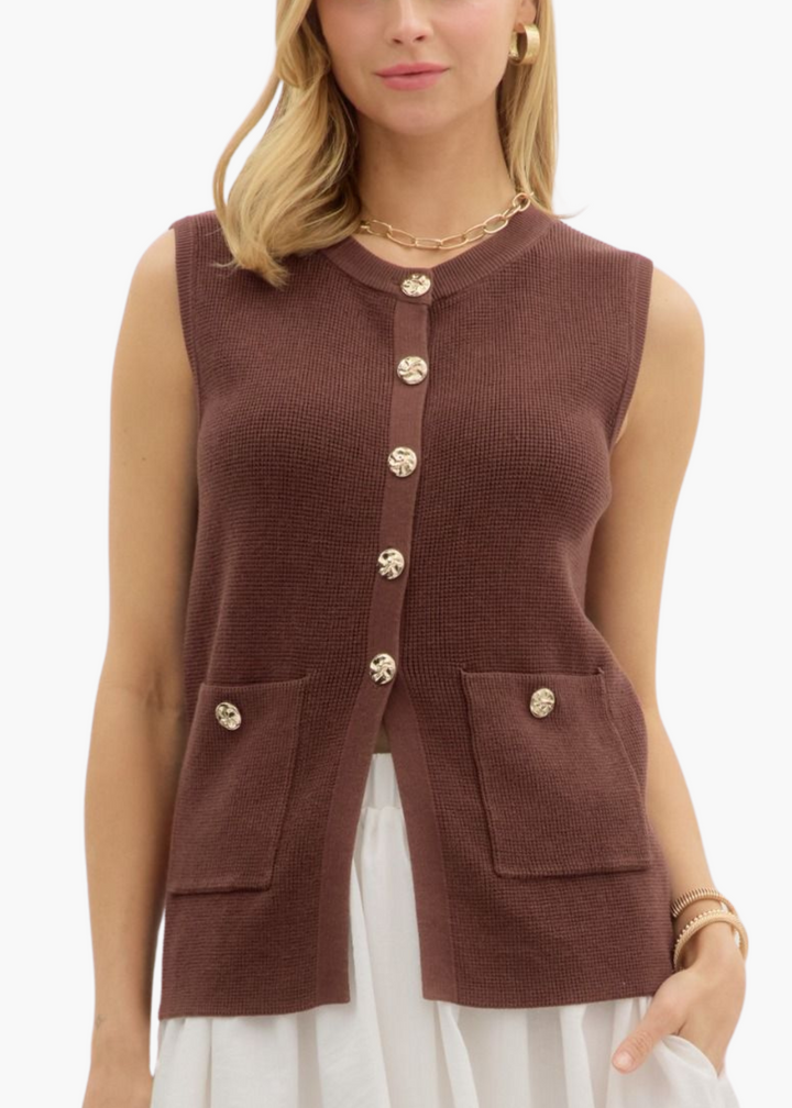 Tiegan Sleeveless Vest in Brown