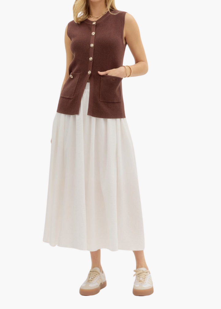 Tiegan Sleeveless Vest in Brown