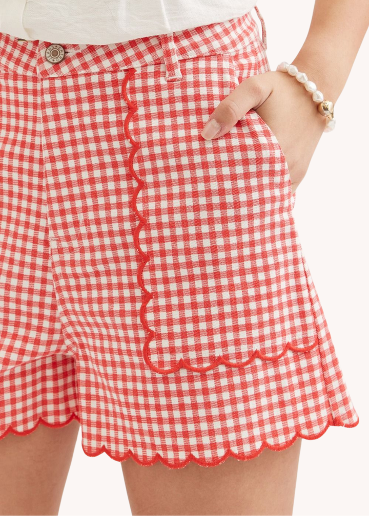 Sadie Scalloped Shorts in Red Gingham