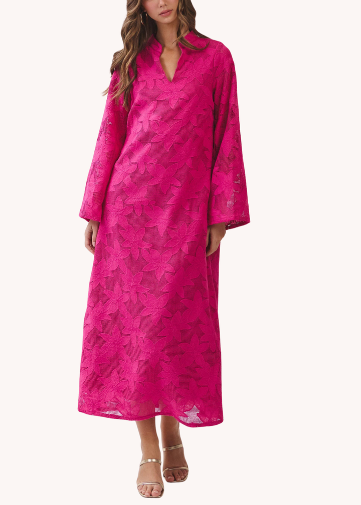 Floral Crochet Maxi Dress in Hot Pink