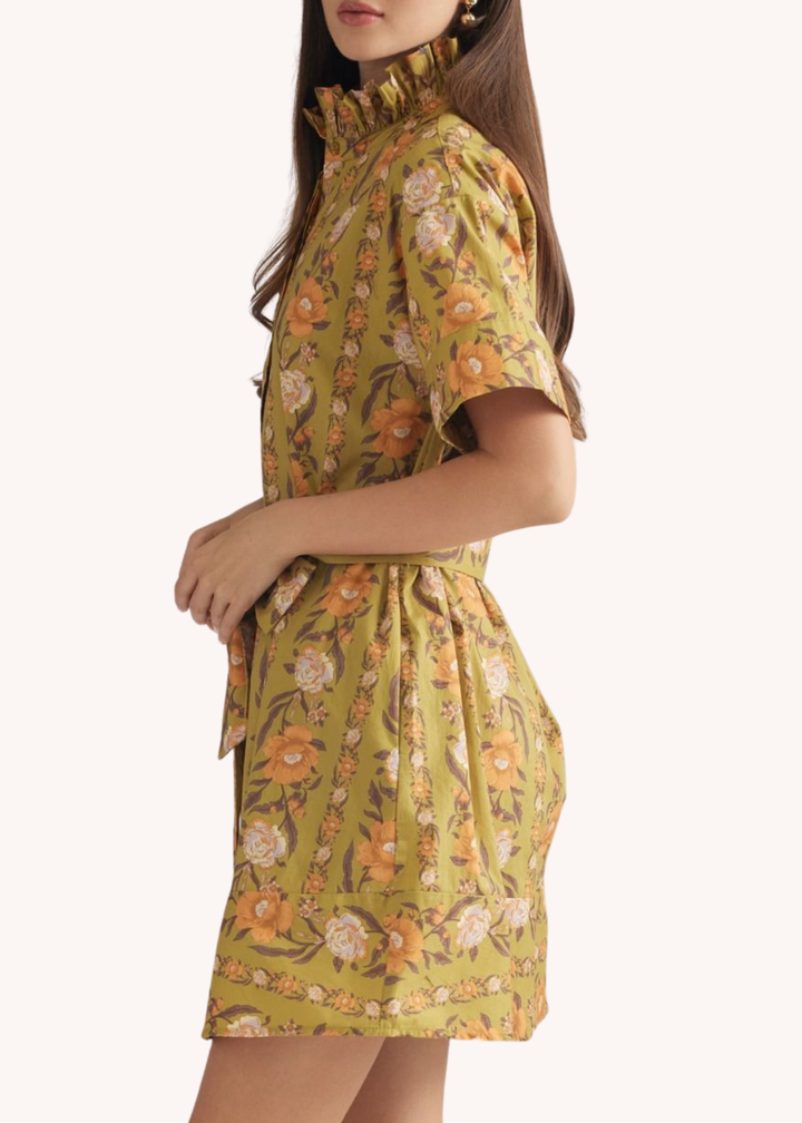 Macy Belted Cotton Mini Dress in Marigold