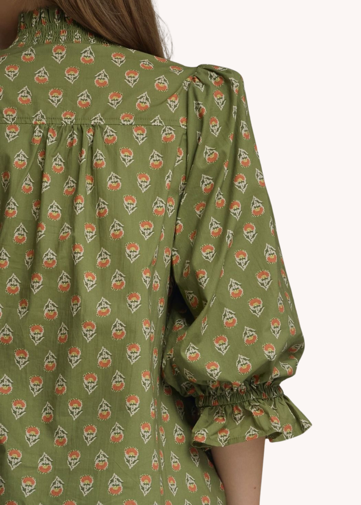 Caden Cotton Blockprint Top in Olive