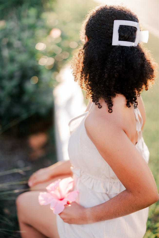 Square Flat Hair Clip in Coconut White