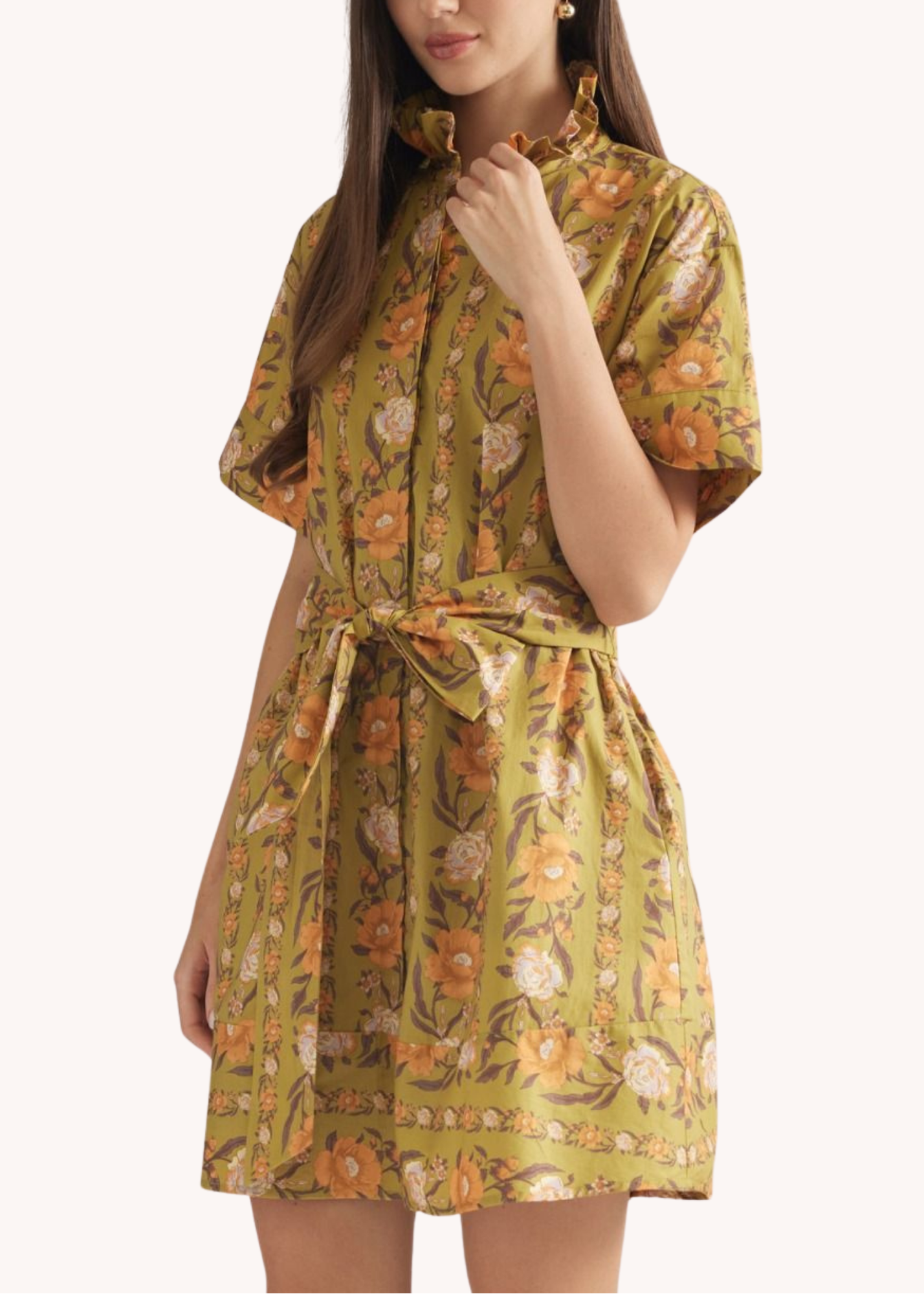 Macy Belted Cotton Mini Dress in Marigold