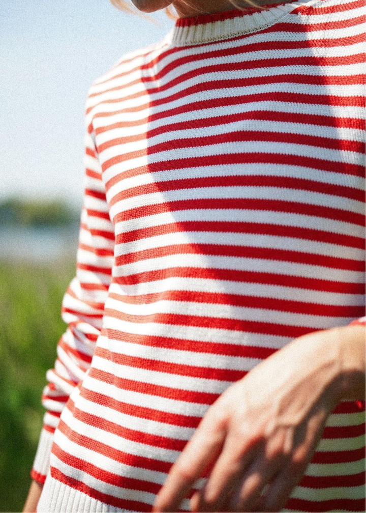 Autumn Sweater in Tomato/Cream Stripe