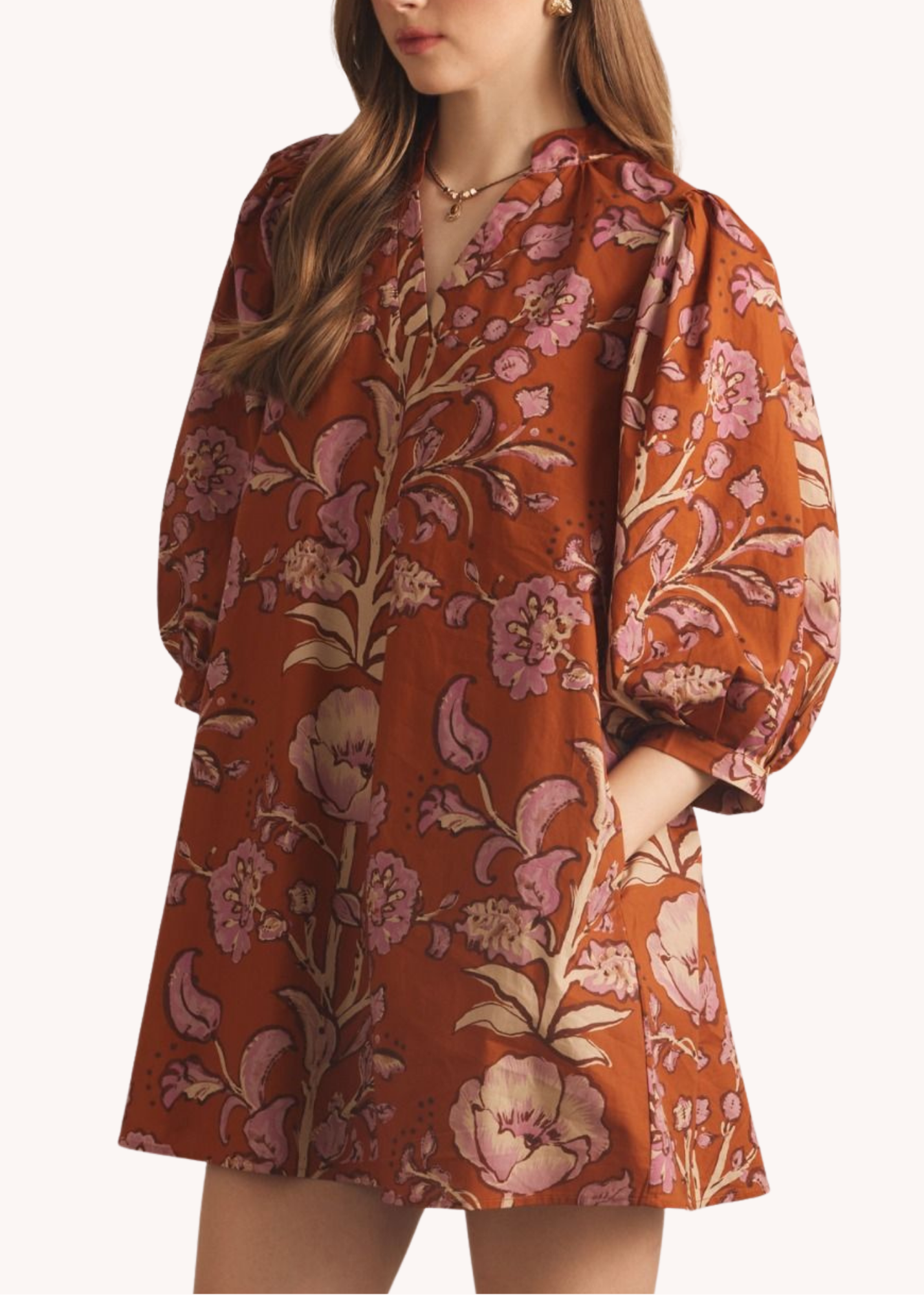 Mara Cotton Mini Dress in Rust