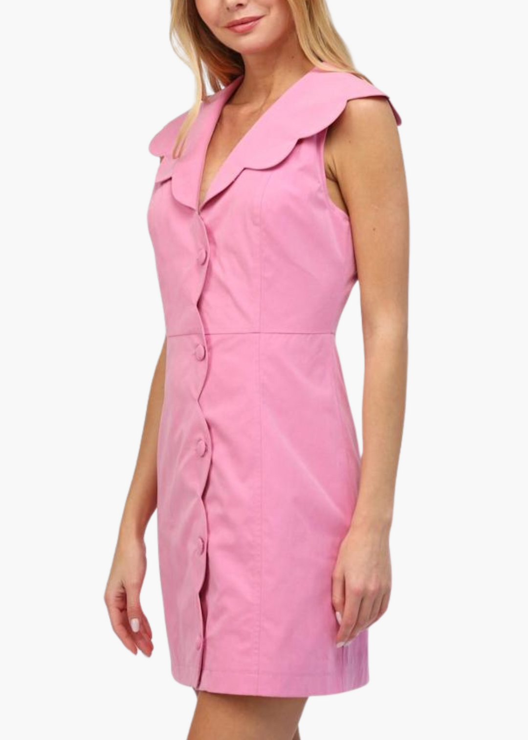 Scalloped Button Down Dress in Pink
