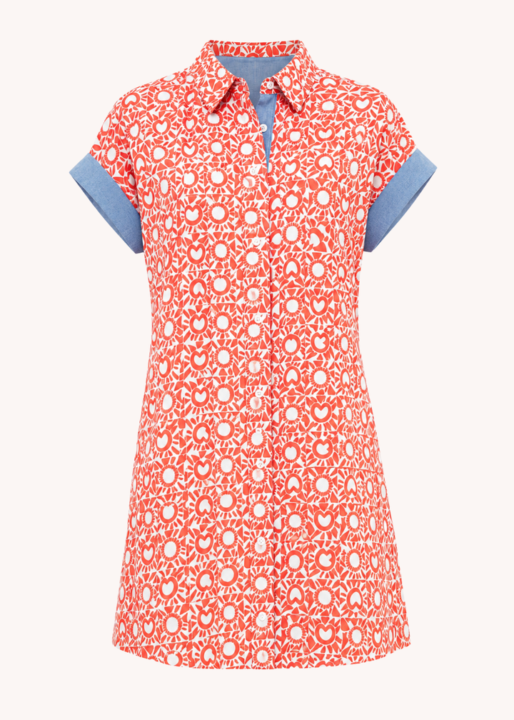 Americana Block Print Mini Shirt Dress