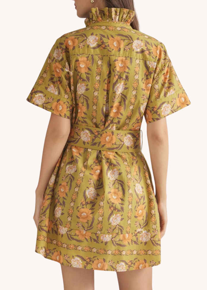 Macy Belted Cotton Mini Dress in Marigold