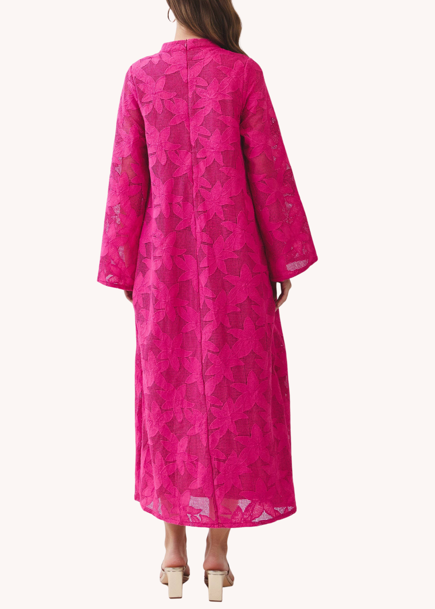 Floral Crochet Maxi Dress in Hot Pink