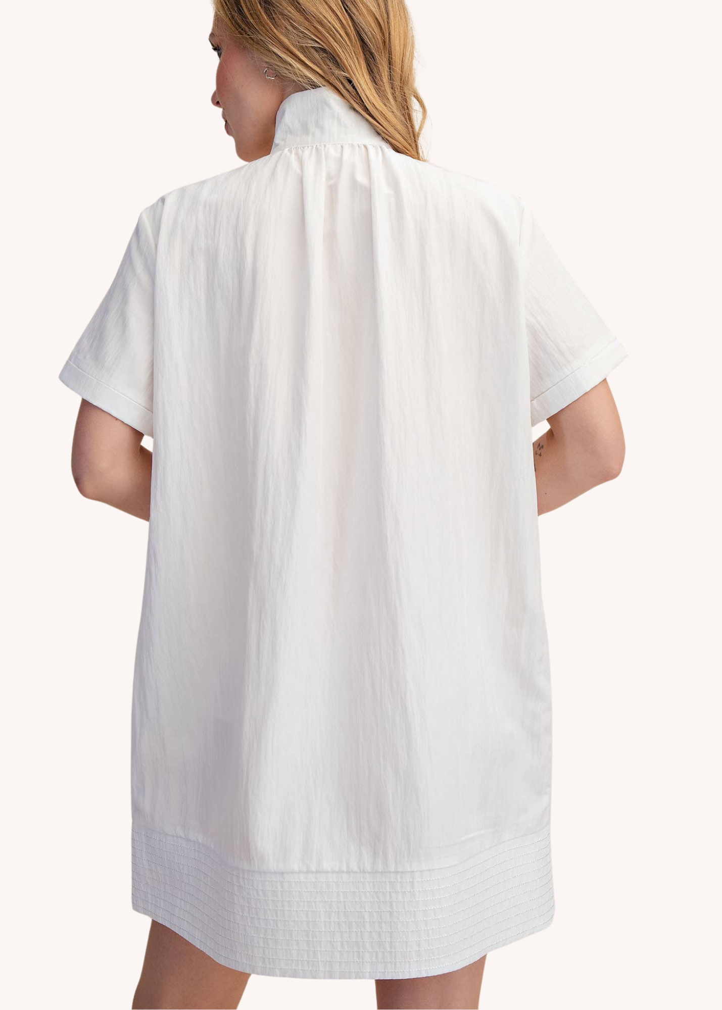 Chloe Stand Collar Mini Shirt Dress in White