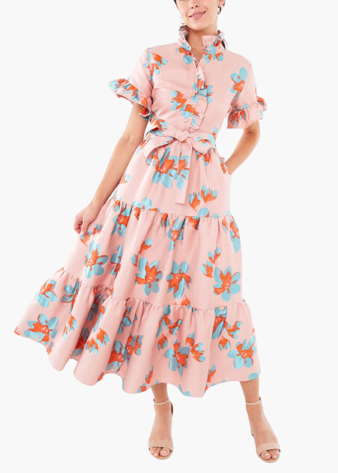 Sadie Maxi Dress in Pink Plumeria Jacquard