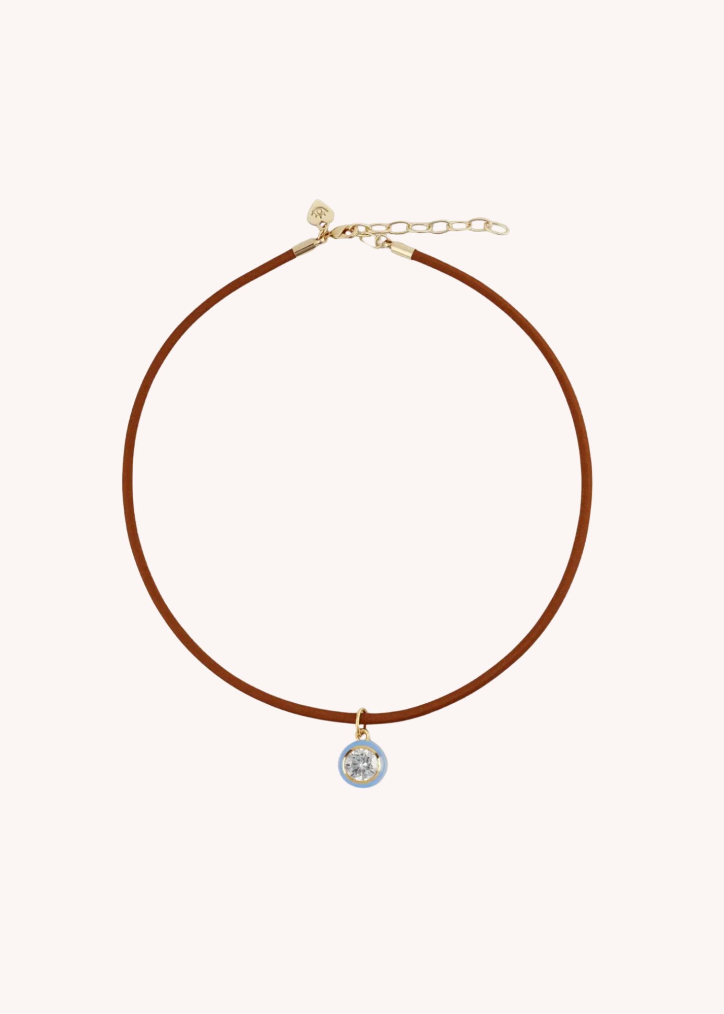 Blue Enamel Bezel Charm with Clasp Cord Necklace