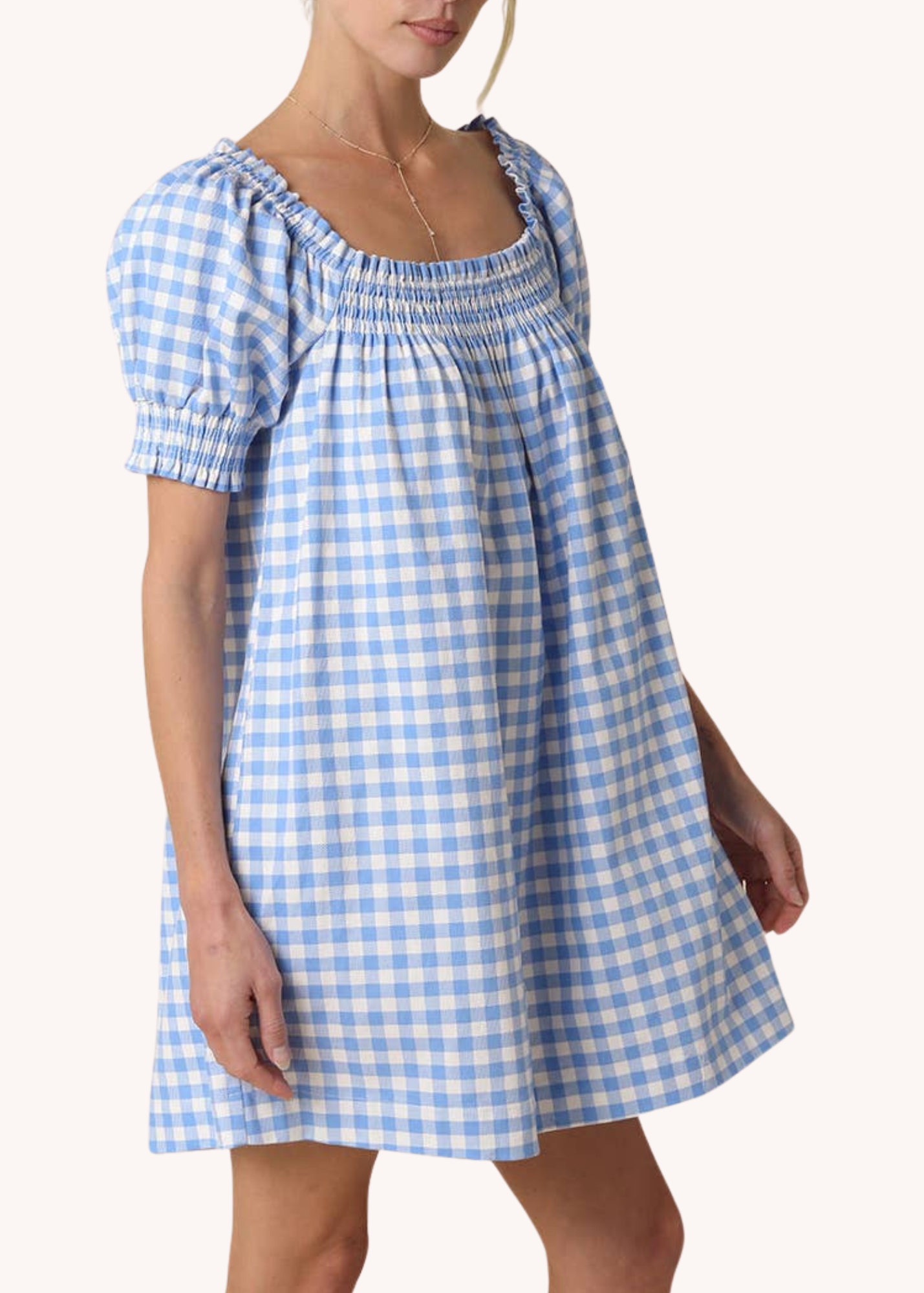Lorelai Cotton Smocked Dress in Light Blue Gingham