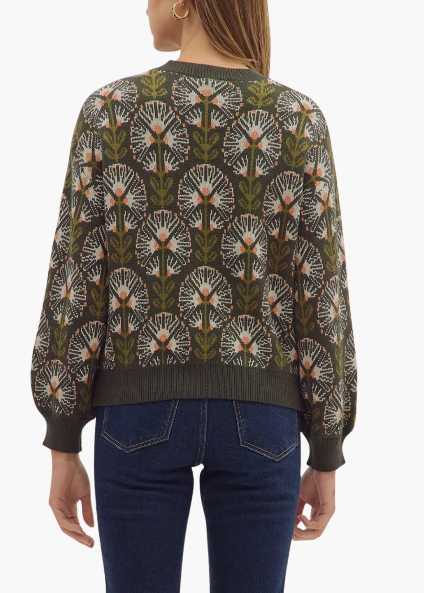 Acadia Floral Sweater in Olive