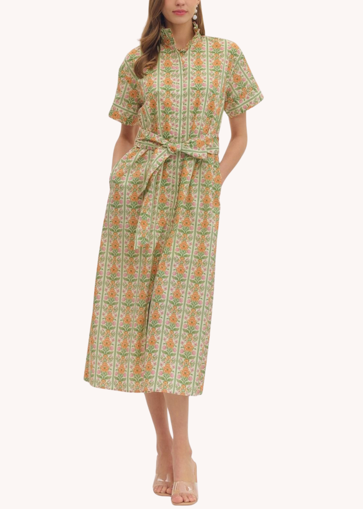 Hallie Midi Shirt Dress in Orange