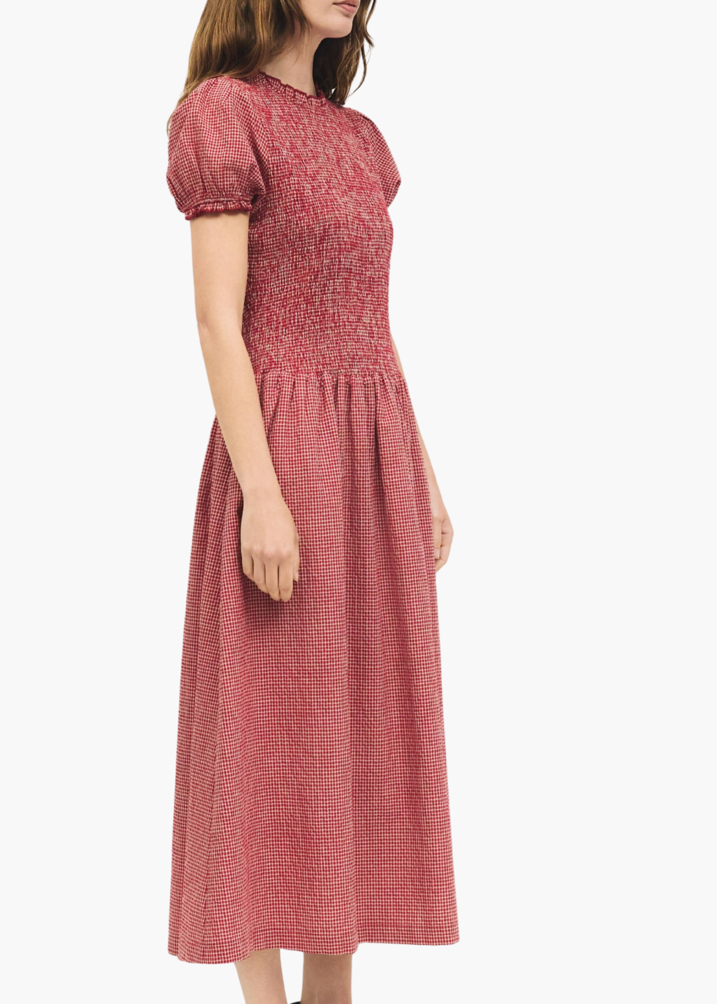 Gisele Smocked Midi Dress in Red
