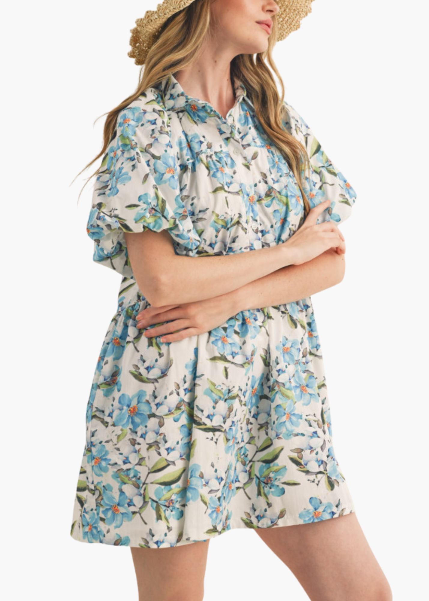 Sawyer Cotton Mini Dress in Blue Floral
