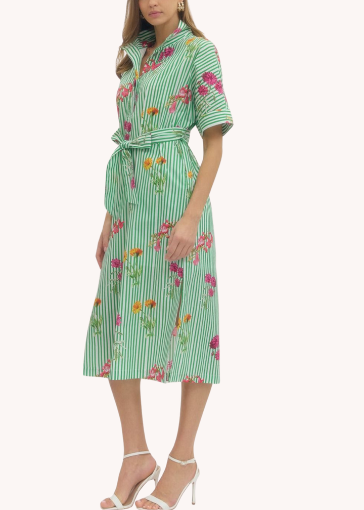 Bouquet Stripe Cotton Midi Shirt Dress