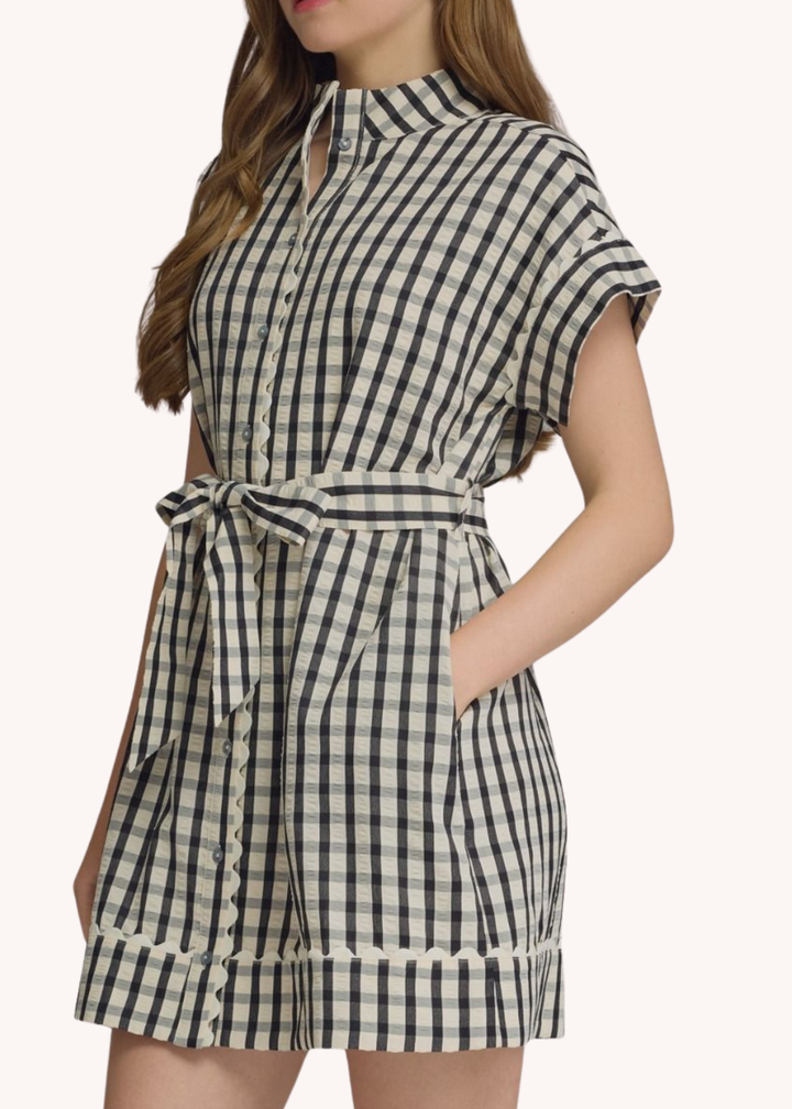 Madeline Gingham Mini Dress in Black