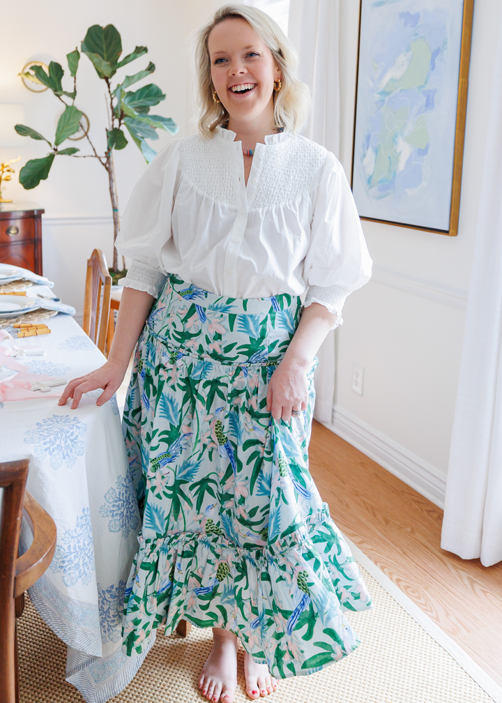 Birdie Drop Waist Ruffle Skirt in Sparrow Caribbean