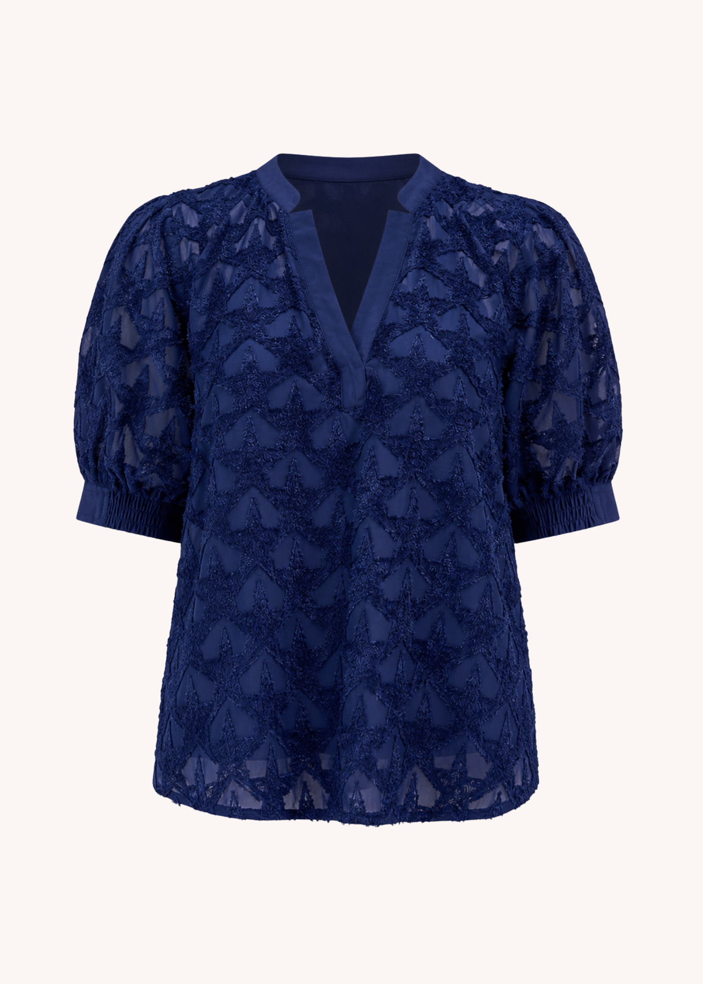 Textured Star Pattern Short Sleeve Blouse in Navy