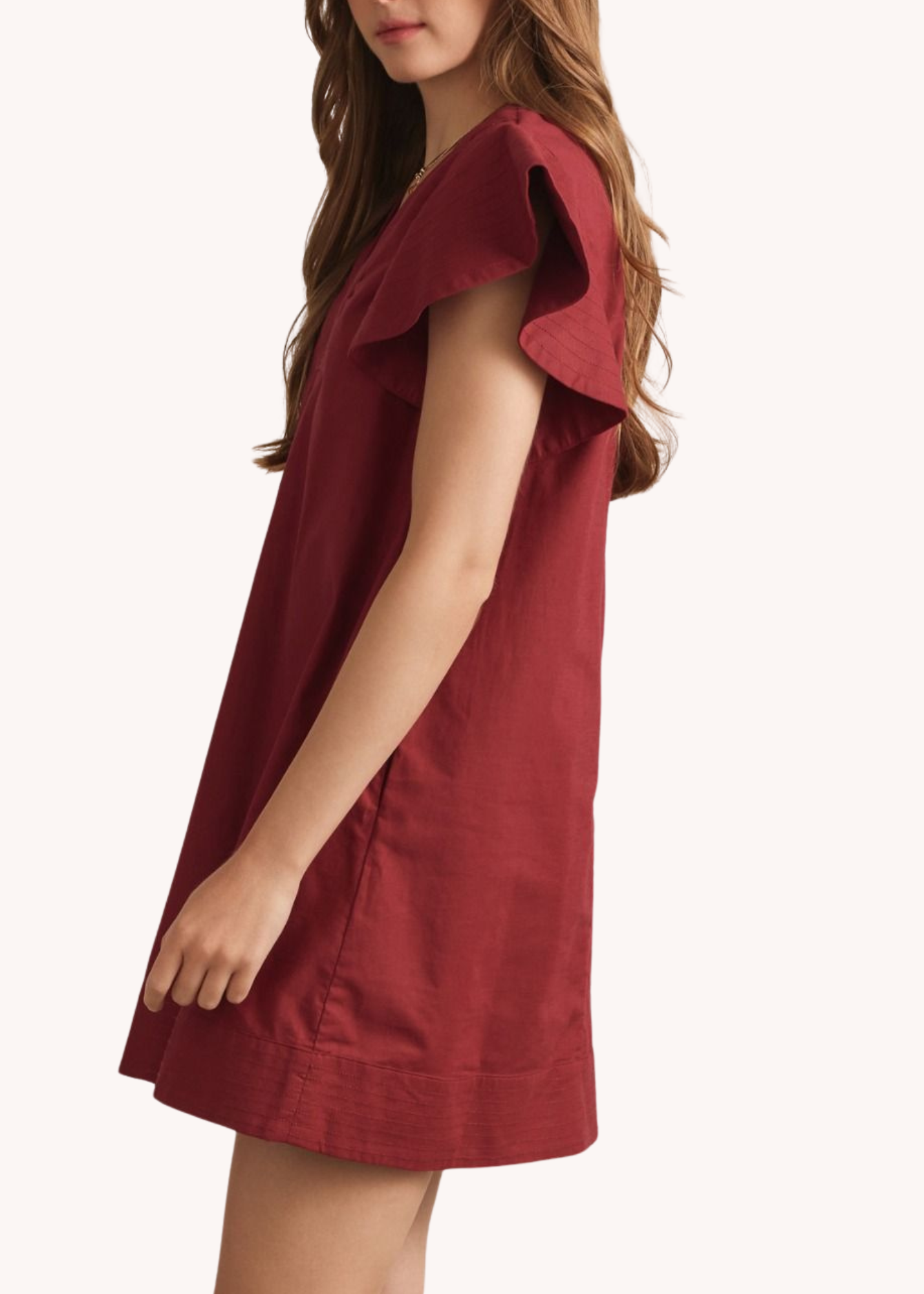 Lola Flutter Sleeve Dress in Burgundy