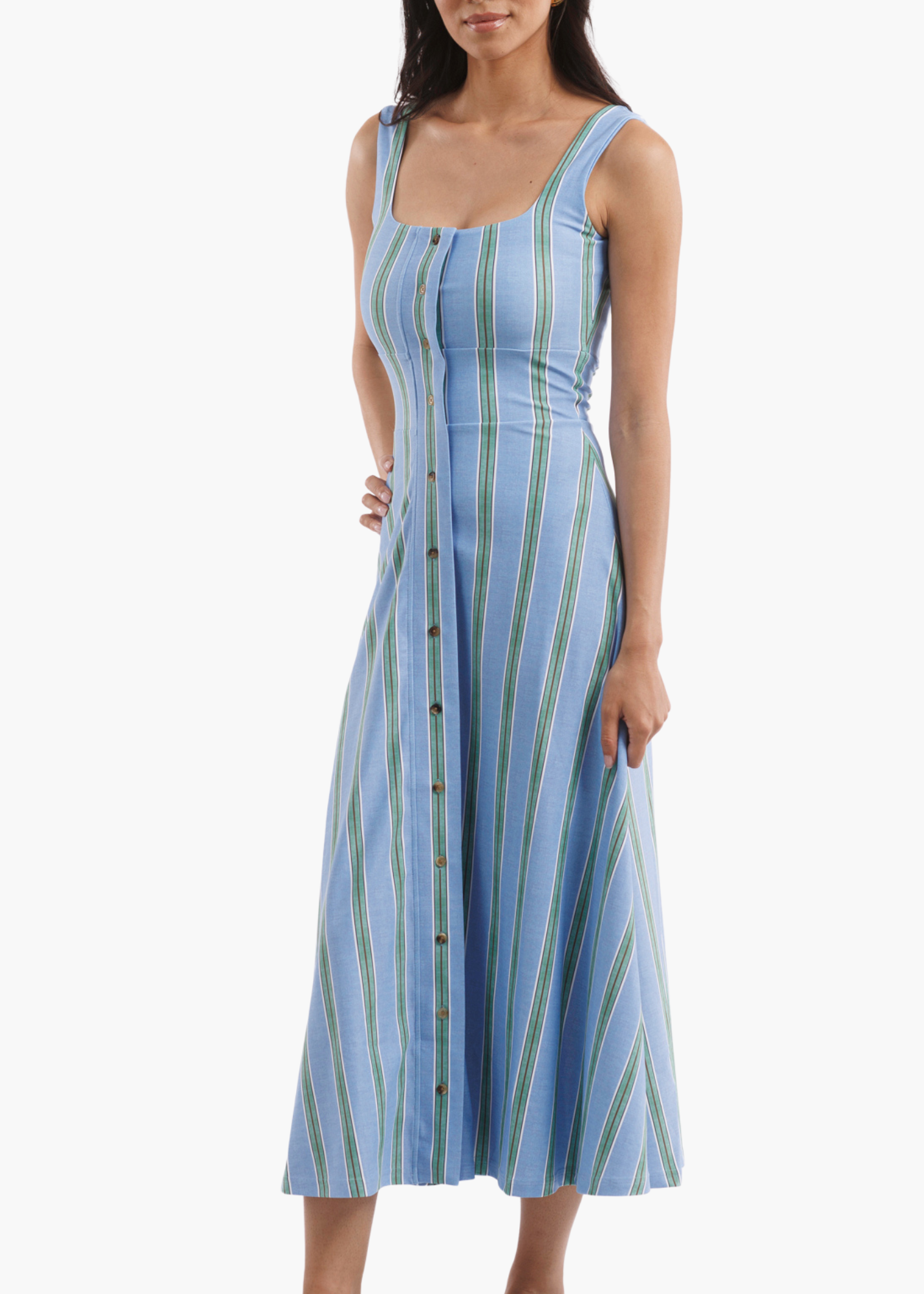 Diana Button Front Dress in Hydrangea Stripe
