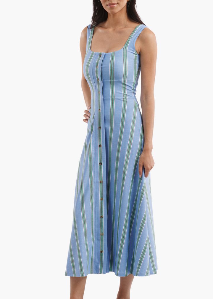 Diana Button Front Dress in Hydrangea Stripe