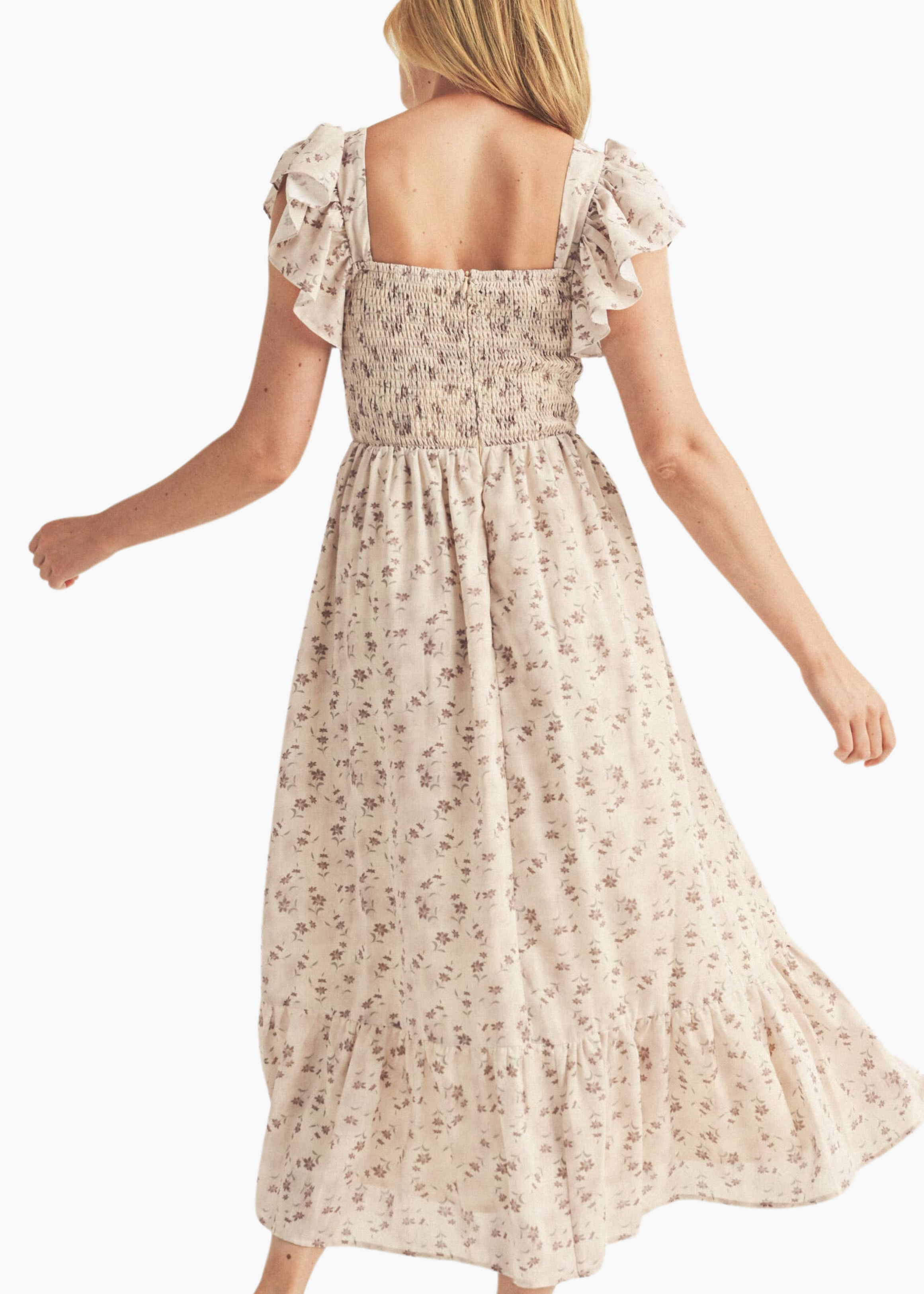 Marion Ruffled Dress in Cream