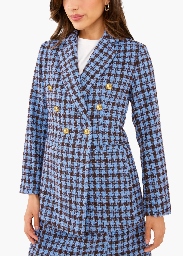 Calvin Blazer Blue and Brown Houndstooth Tweed