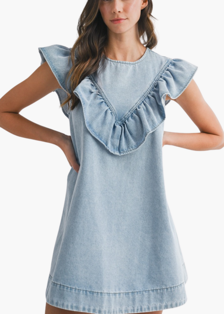 Jen Mini Dress in Light Denim