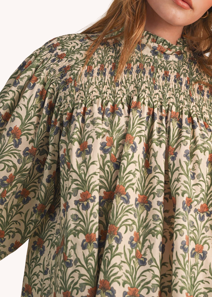 Kaki Smocked Cotton Top in Ecru