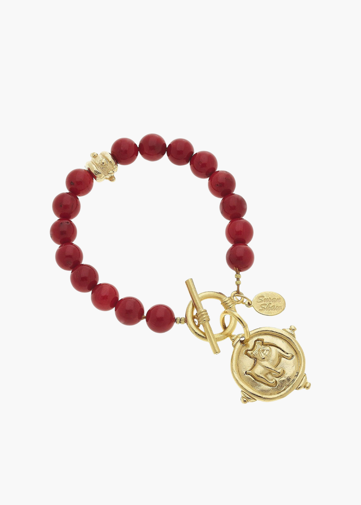 Bulldog + Red Coral Bracelet