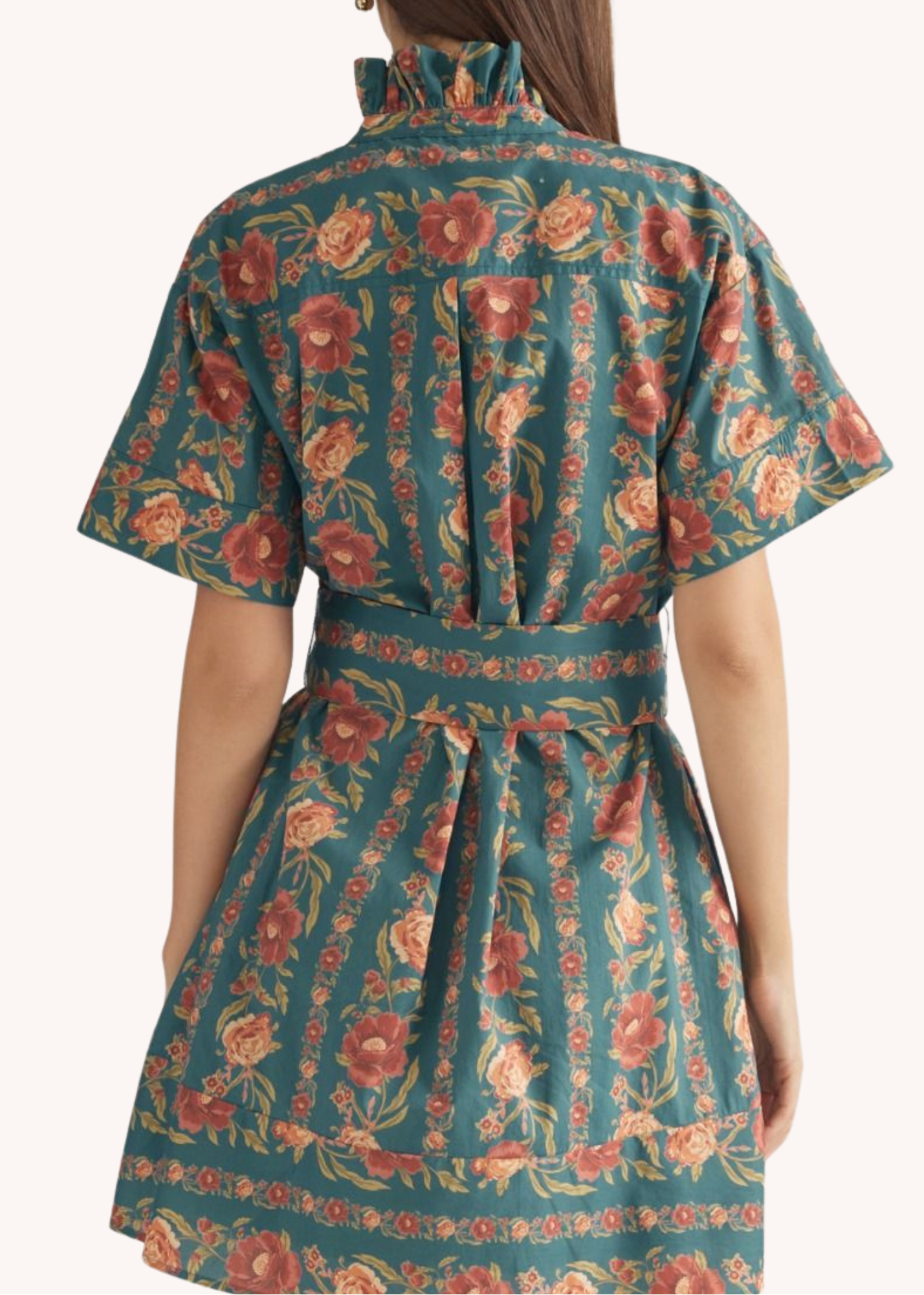 Macy Belted Cotton Mini Dress in Teal
