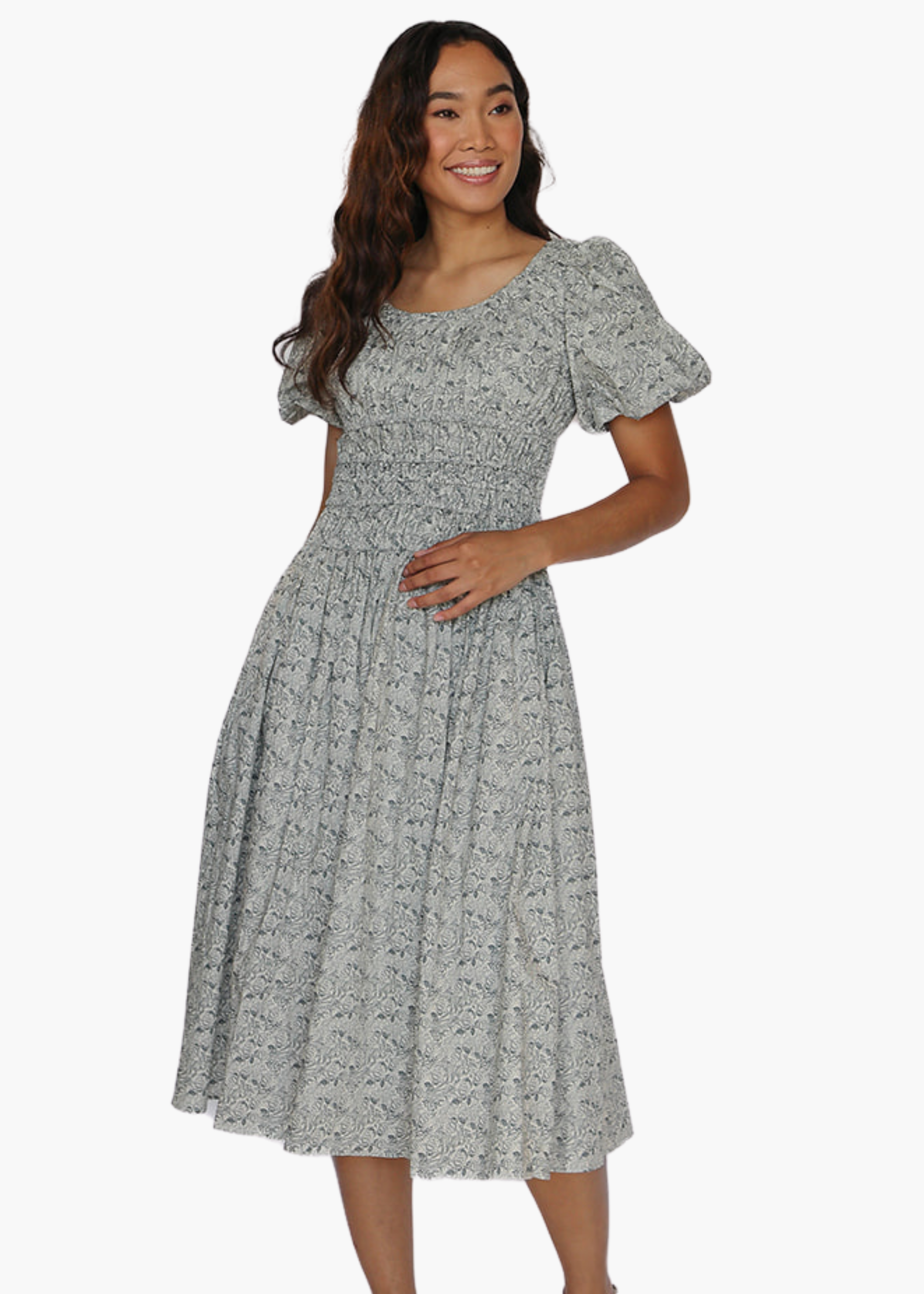 Lillibet Midi Dress in Navy Floral Toile