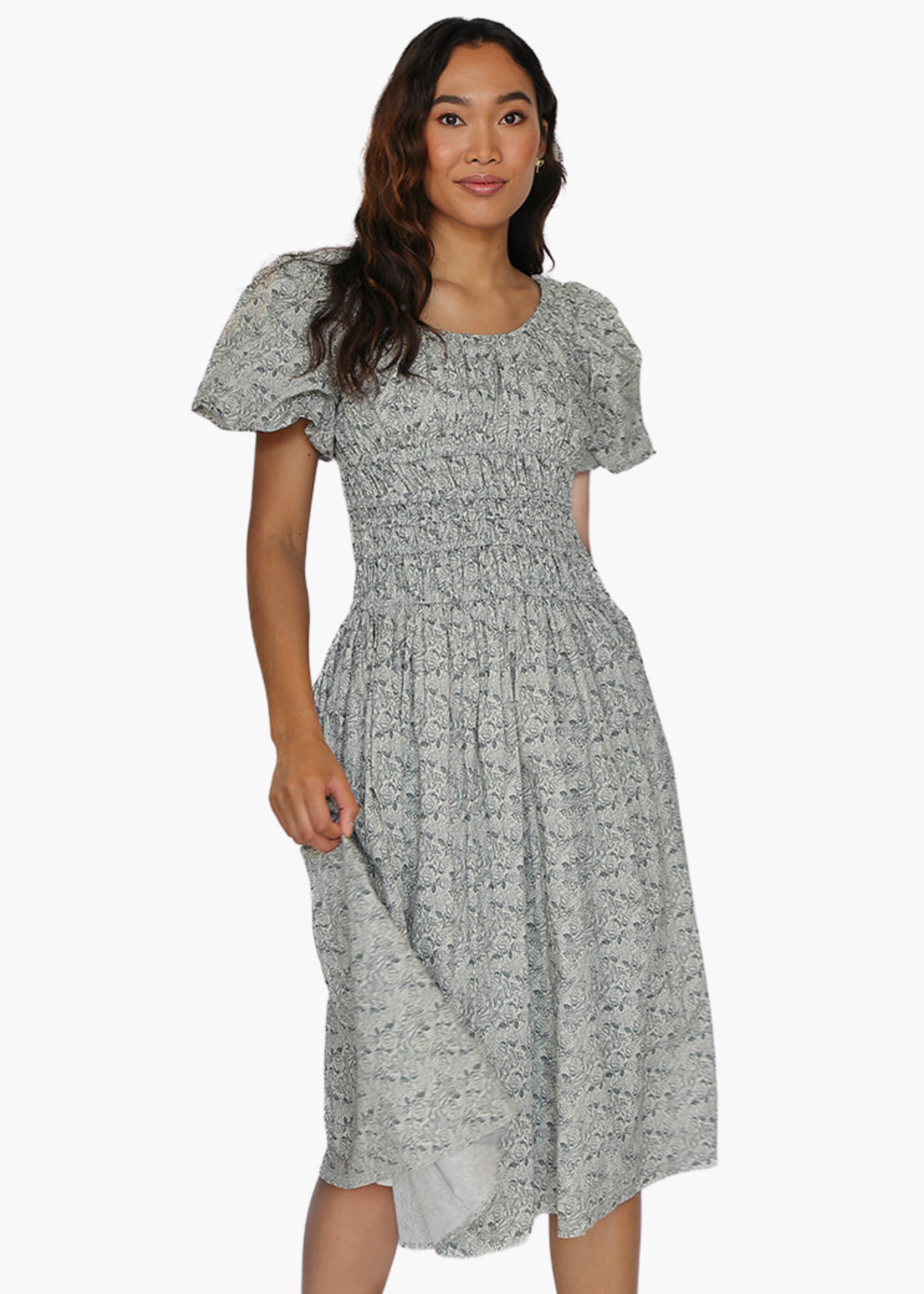 Lillibet Midi Dress in Navy Floral Toile