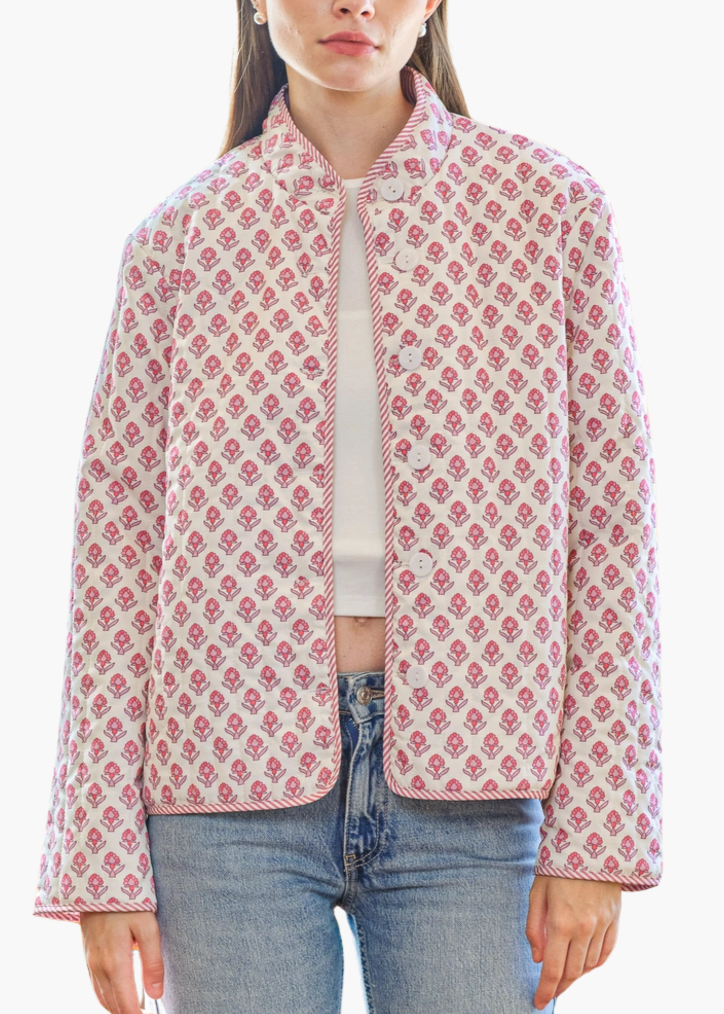 Block Print Floral and Stripe Reversible Jacket in Rose – Poppy