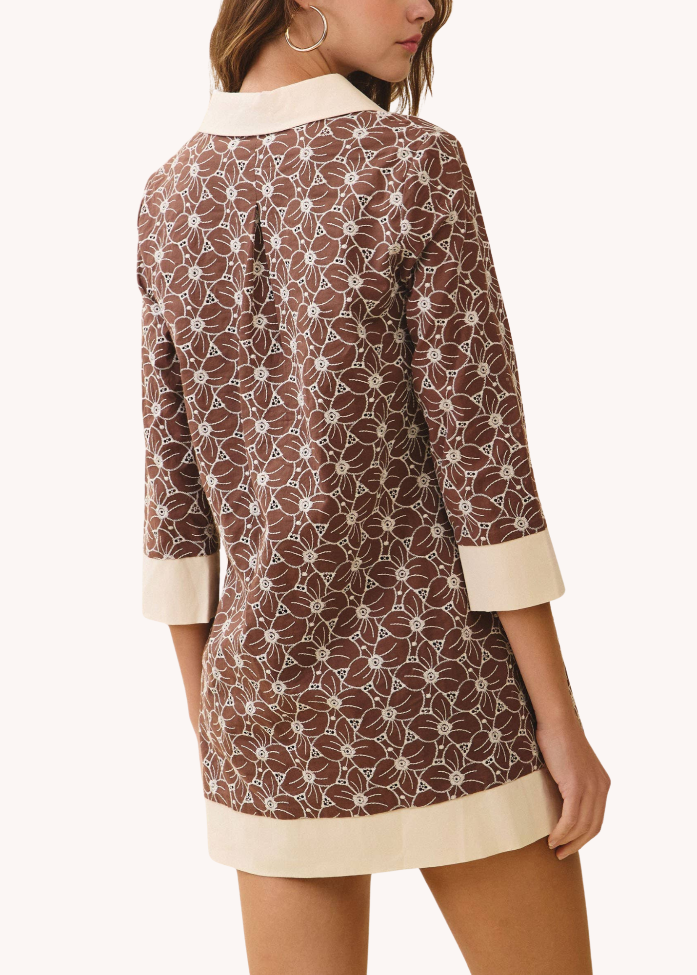 Floral Print Contrast Collar And Hem Tunic Dress