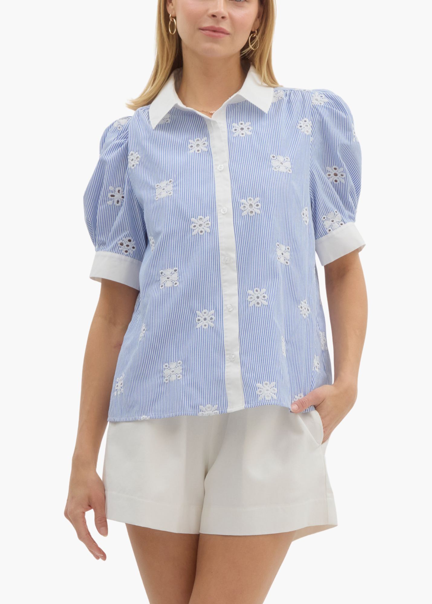 Tara Eyelet Top in Blue