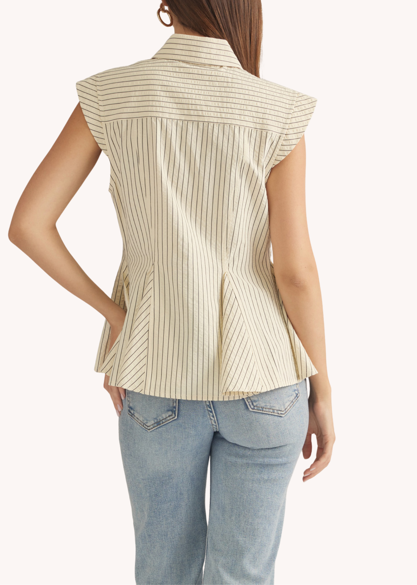 Brenna Striped Peplum Top in Ecru