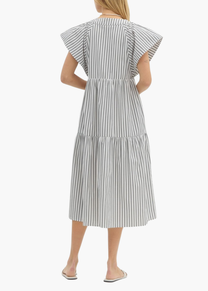 Molly Midi Dress in Cream Black Stripe