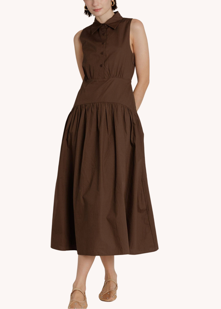 Annie Cotton Poplin Midi in Brown