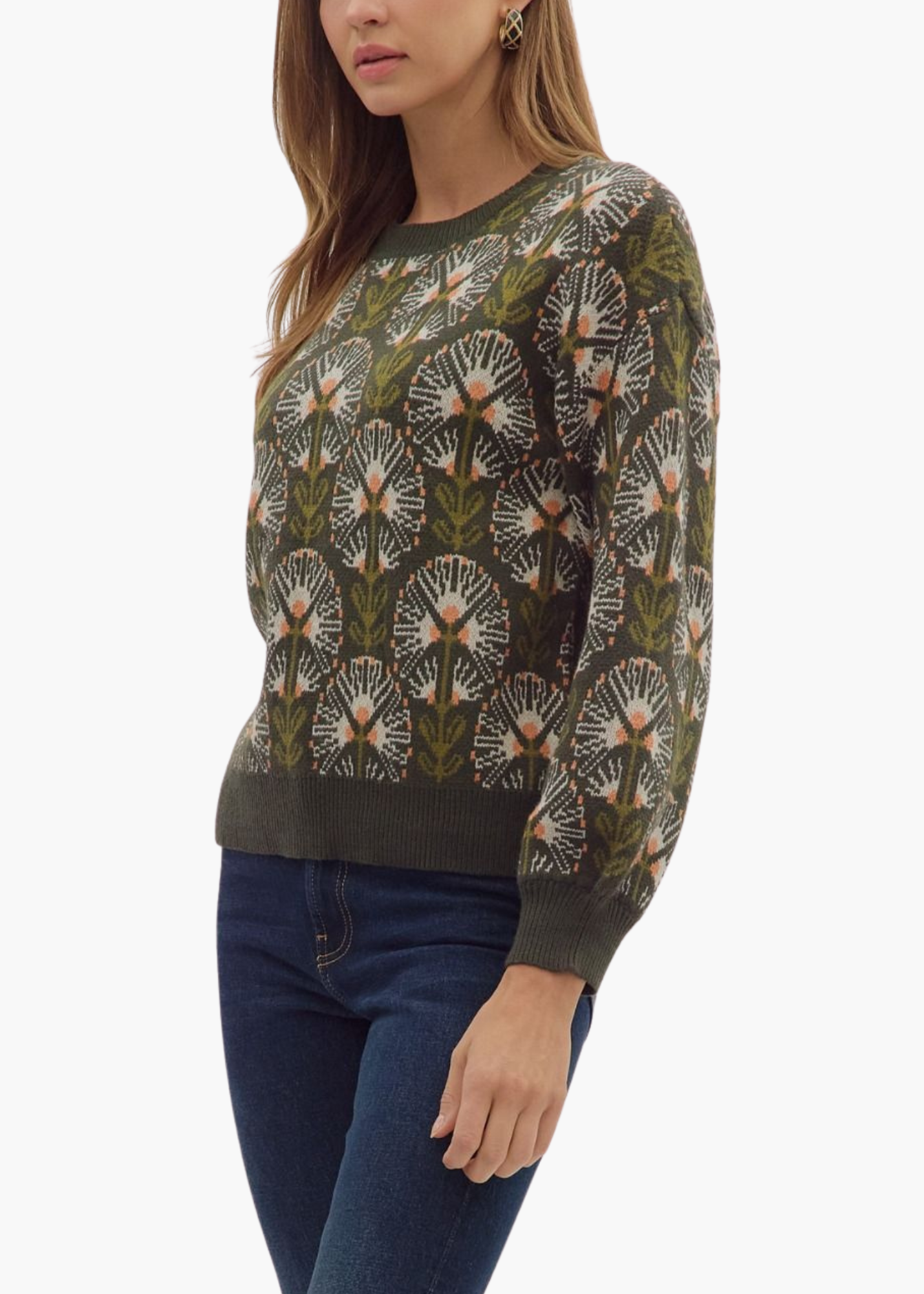 Acadia Floral Sweater in Olive