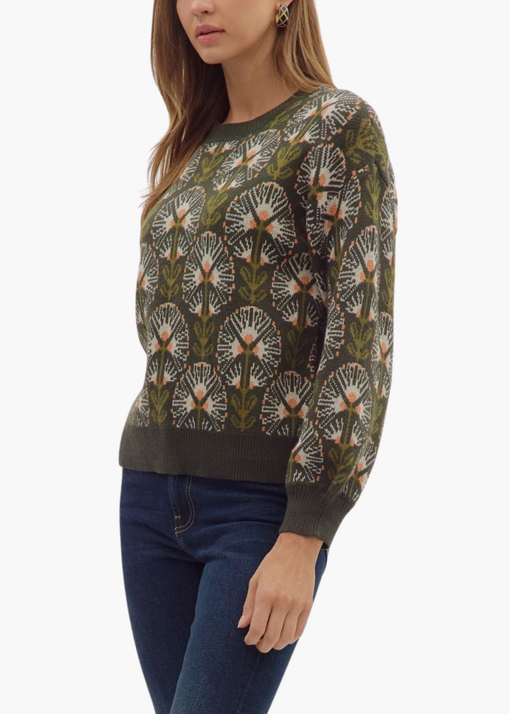 Acadia Floral Sweater in Olive