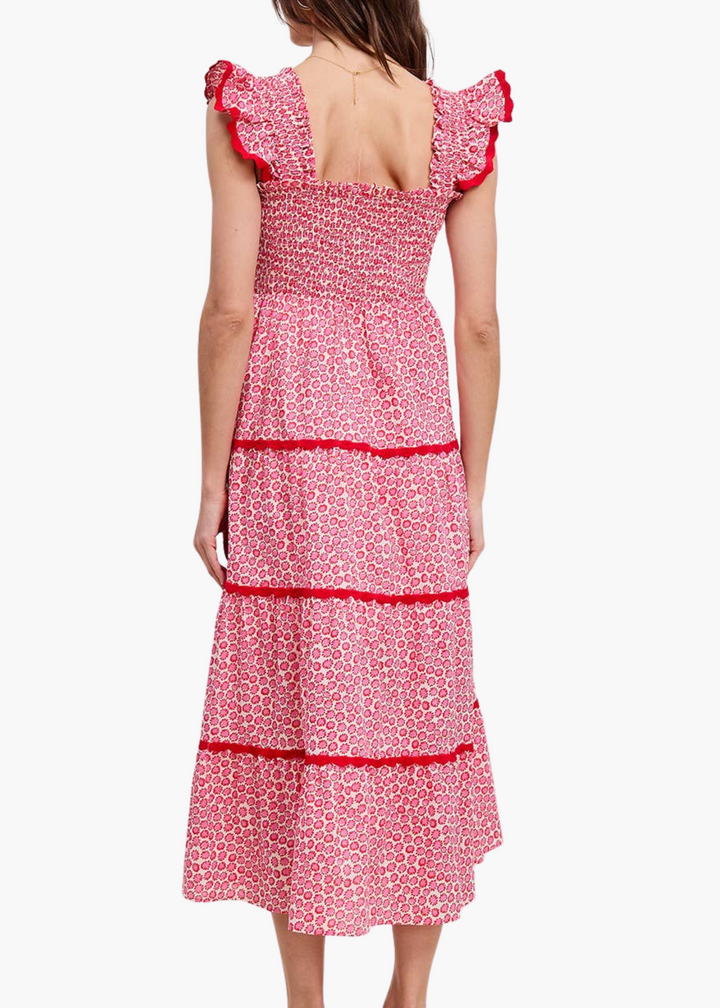 Scarlet Smocked Midi Dress in Pink